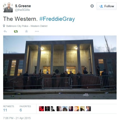 iwriteaboutfeminism:  Protesters in Baltimore seek justice for Freddie Gray.Tuesday, April 21st. Part Two[Part One]