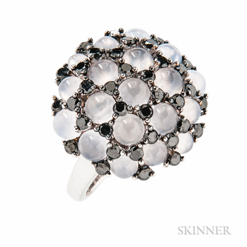 Chalcedony, black diamond, and white gold ring (at Skinner)