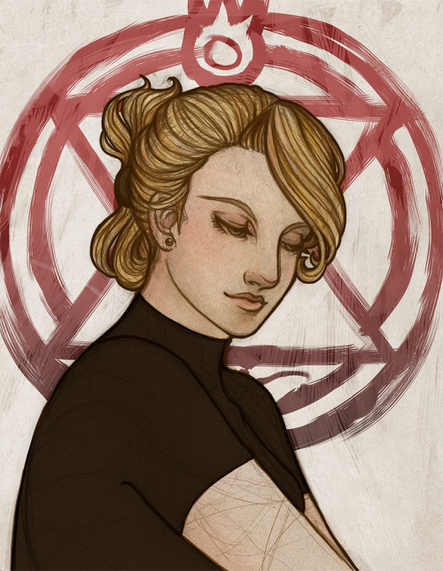 choestoedraws:  Color version of this sketch with the transmutation circle instead. I like the sketc
