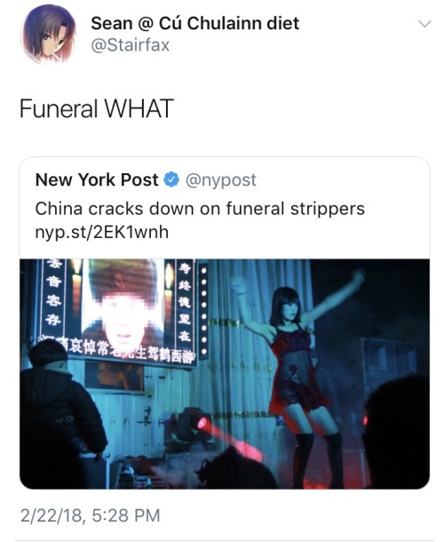 hokuto-ju-no-ken: 6qubed: man we’ve been doing funerals all wrong over here My friends, weeping at my funeral as they shove 5s and 10s between the biggest titties they’ve ever seen: it’s what he would’ve wanted 