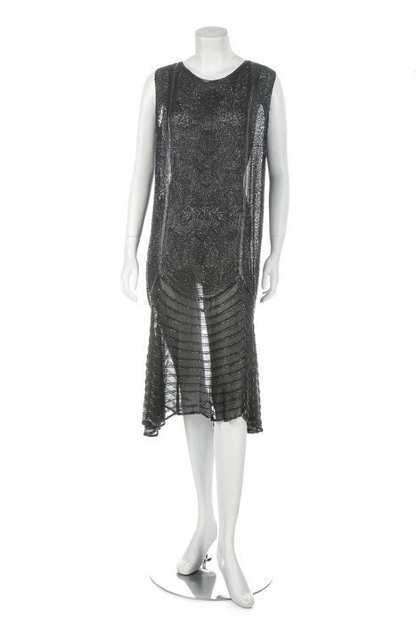 Historical Dress - A black chiffon beaded flapper dress, French,...