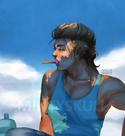 mintyskulls:  Time for more Summer Vibes because it’s actually summery here now! Have a Demyx just chilling, which I realized was probably biting his popsicle right when I finished it, the absolute madman-Do not repost or use without proper credit.