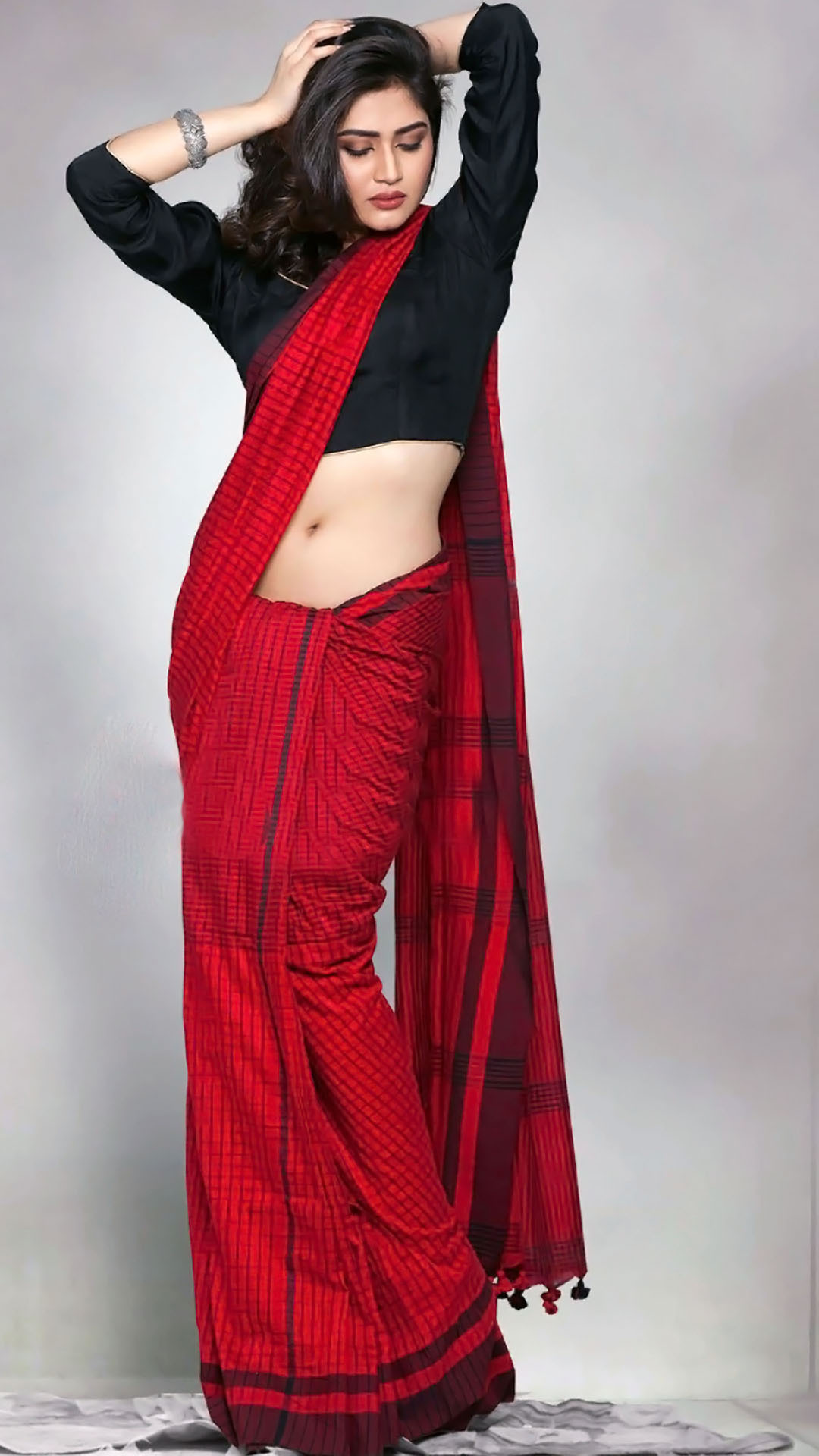 Low Waist Saree — Red Saree 