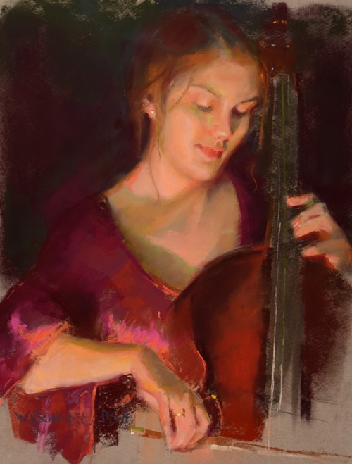 First Cello (2011) William Schneider. Pastel. Via books0977. I love how the artist hasn&rsq
