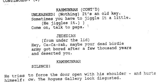 heyitsbumblebri:  Just some gems from the original NatM2 script. I especially love