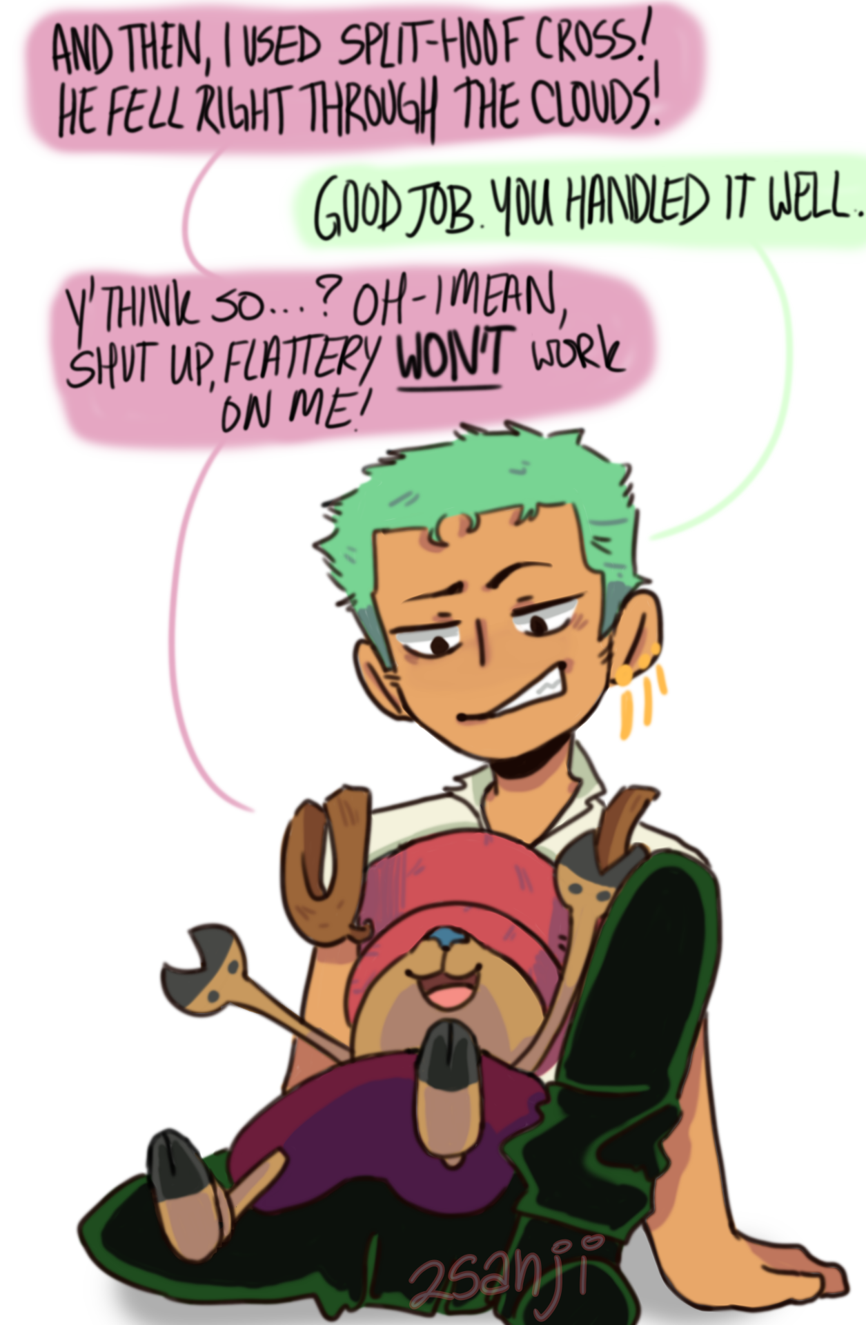 2sanji: after the alabasta arc i noticed that zoro’s a bit softer ...