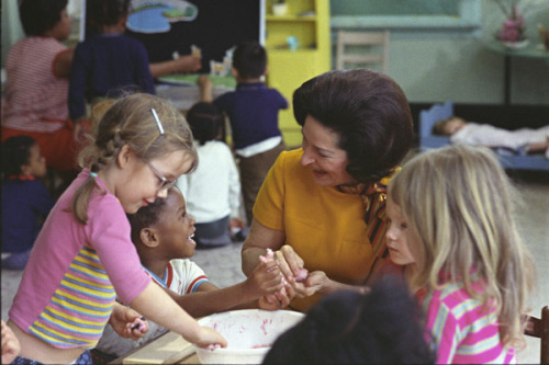  Lady Bird Johnson visiting a Project Head Start classroom at the Kemper School in Washington, DC. 3