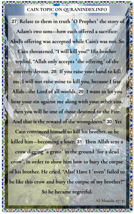Discover Quran Verses about #Cain @ quranindex.info/search/cain [5:27-31] #Quran #Islam