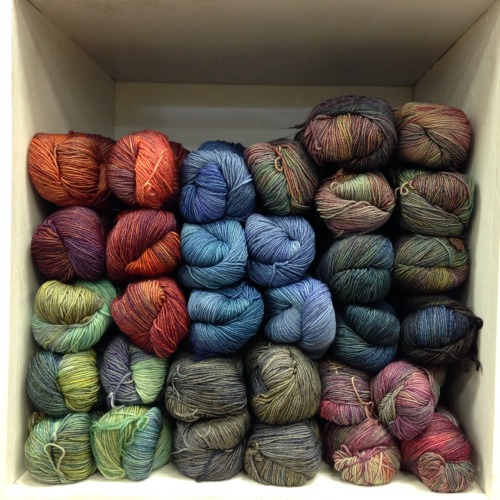 dentonsinventions: I love working at a yarn shop. We just got our shipment of malabrigo sock yarn in