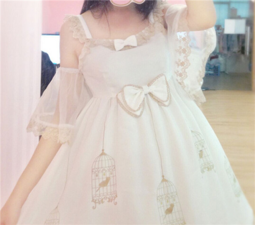 XXX angellboyy:  White Lolita Bird Cage Dress photo