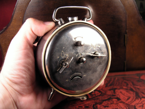 Here’s my latest miniature world, this time built inside in a vintage clock case. A man and a 