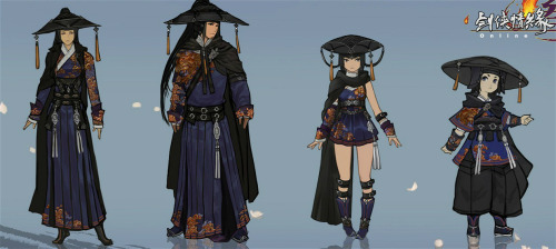 Concept design of warrior costumes of different martial art schools, inspired by traditional chinese