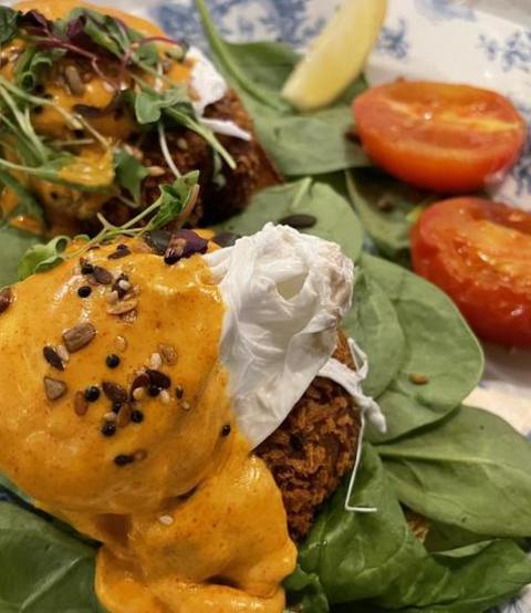 Eggs Benedict With Fried Chicken And Spinach