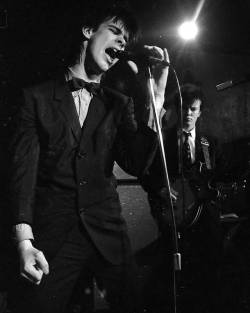 saintnickcave:Nick Cave and Tracy Pew with The Boys Next Door, c. 1978 Photograph by Kathleen O’Brien Arts Centre Melbourne, Australian Performing Arts Collection