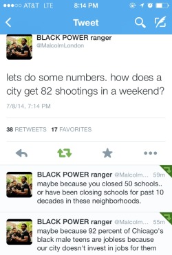 pacxfuckedxmadonna:  nefertiti–edgeskinky:  sourcedumal:  sevenseventhree:  important. watch how you talk about the violence in chicago; understand where it really stems from. if you are blaming communities, get the fuck outta here.  But they not tryin