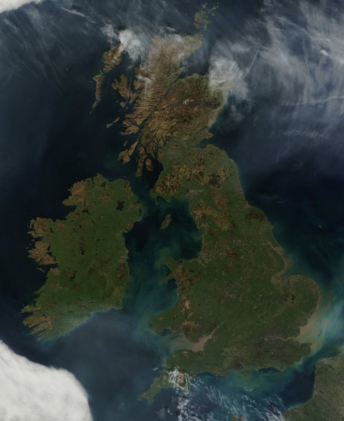 GreatBritain and Ireland (March 2012), from the Terra satellite.SeparatingIreland from Great Britain