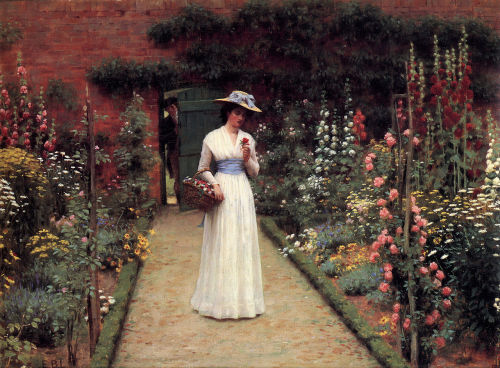 Lady in a Garden, Unknown, Oil on canvas, Edmund Leighton