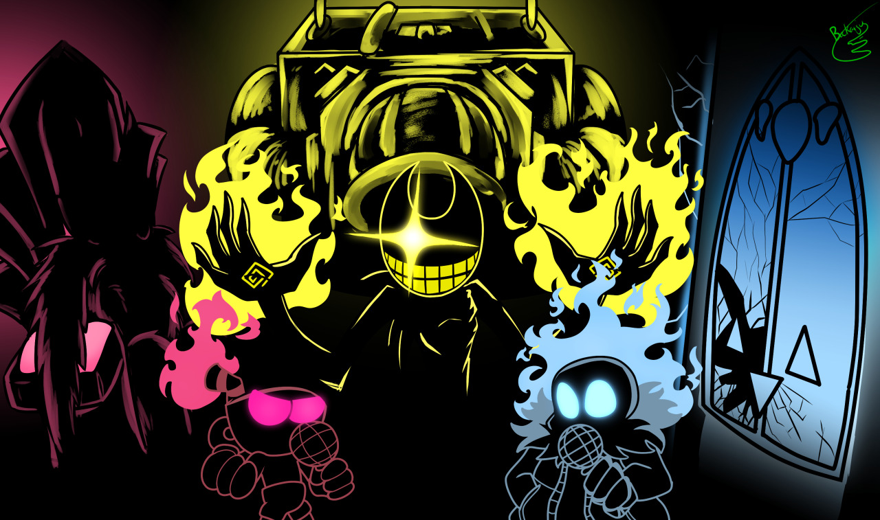 FNF INDIE CROSS BATIM BATDR UNDERTALE CUPHEAD NIGHTMARE Bendy Sans And  Cuphead art - Fnf - Magnet