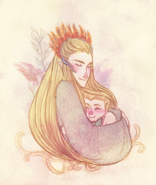 batarangues:thranduil and baby legolas - watercolors+digital(for unimatrices and chibijinebra <3)