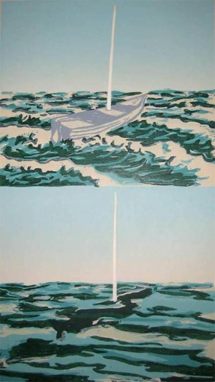 Sunken Boat    -   Richard Bosman. , n/dAmerican,b.1944-Woodcut ,37 x 23.5 in.  93.98 x 59.69 cm