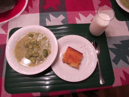 Here I prove once again that food photography is not my forte.  Ah well.  On the left is broccoli so