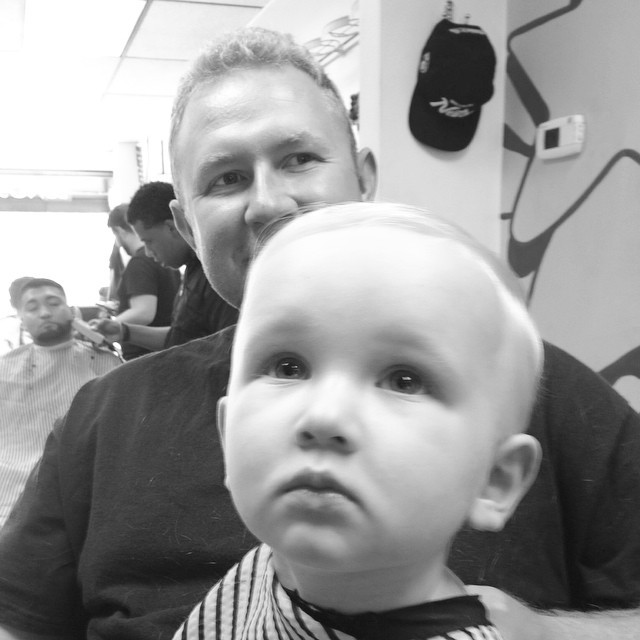 Lil MIKEY loving his first haircut.. #newcustomer #fatherandson #haircut #gerberbaby #barberlife