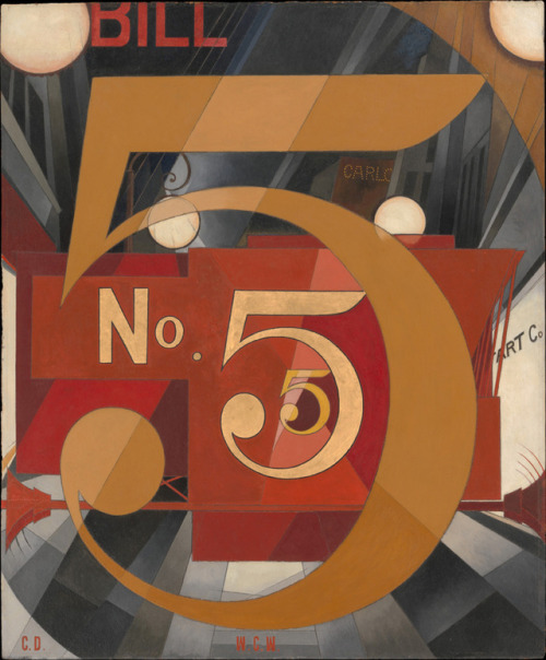 Charles Demut, Saw the Figure 5 in Gold, 1928. Oil, graphite, ink and gold leaf on paperboard. USA. 