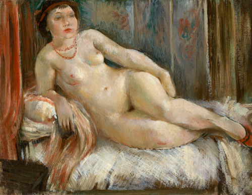 Vera Rockline (Russian/French, 1896-1934): Reclining nude with red necklace (via MacDougall’s)