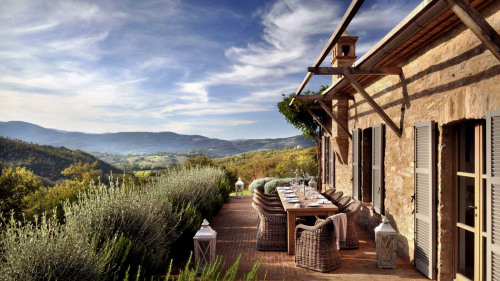 shutcherface:  gatsbyinspired:  vmagazine:  Stretching over thousands of acres of olive groves and forests in the Umbrian hills; Castello Di Reschio Luxury Villas in Umbria, Italy has been restored from secluded ancient farmhouses to contemporary guest