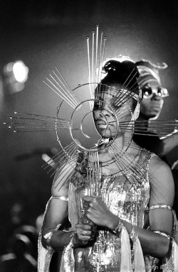 jazzyfarmer:    Sun Ra Arkestra at the Berliner Jazztage in November 1971.  Dancer Ife Toyo by Jan Persson 