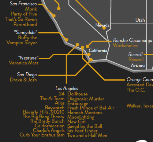 laughingsquid:A Map of Television Show Locations in America