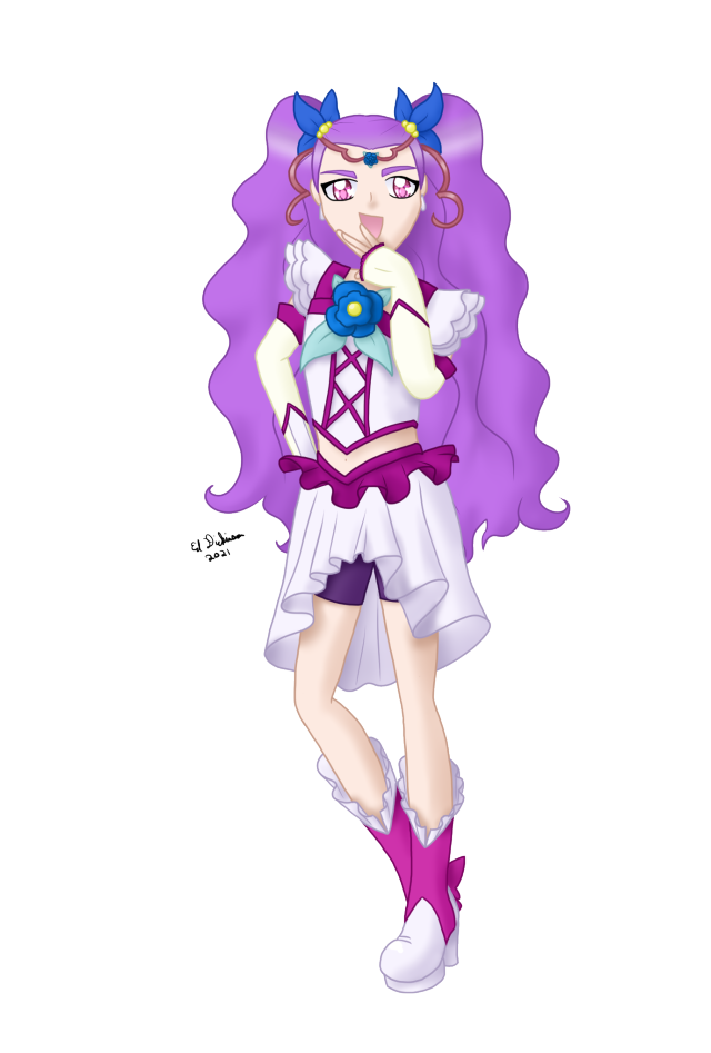 Digital fullbody drawing of Milky Rose from Yes PreCure 5 GoGo, facing forward and doing a noblewoman's laugh.