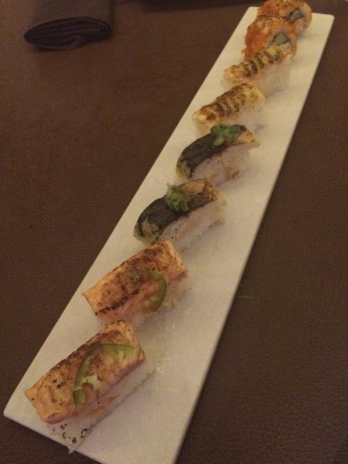 Wagyu beef sushi, assorted sushi, scallop and uni at Ja Bistro  Second time here in a month. So. Goo