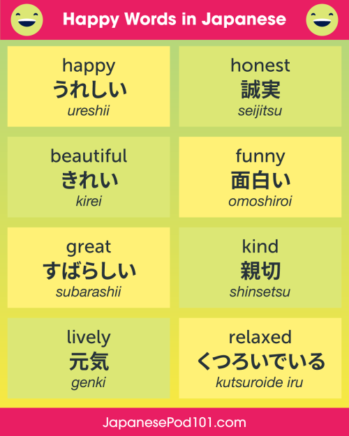 Happy Words in Japanese PS: Learn Japanese with the best FREE online resources, just click here http