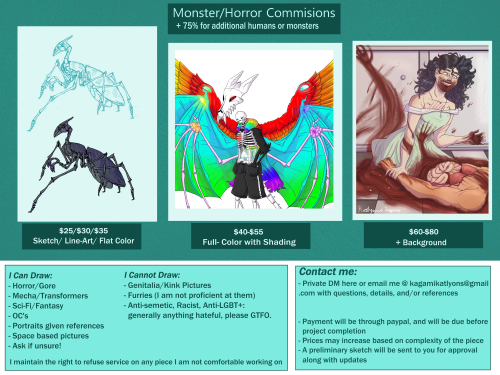 katlynne-lyons:Updated my Commission Sheet! Commissions are now OPEN!