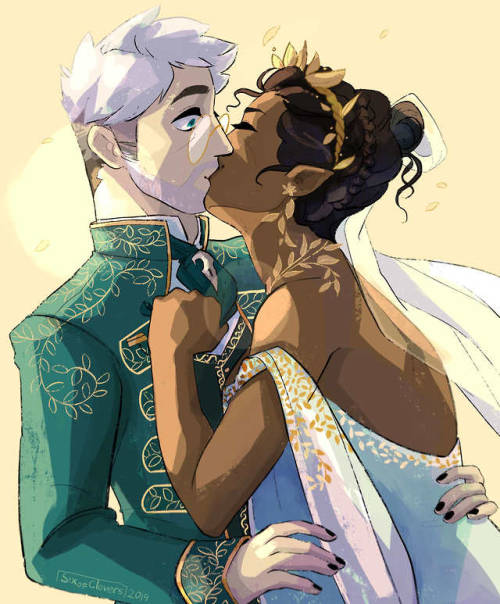 sevenredrobes: sixofclovers: destination wedding babey  [ID: A drawing of Percy and Vex kissing