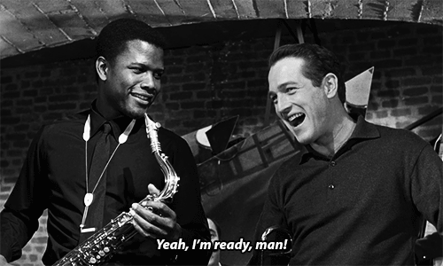 themaninthegreenshirt:  Louis Armstrong challenges Sidney Poitier and Paul Newman in Paris Blues (1961) 