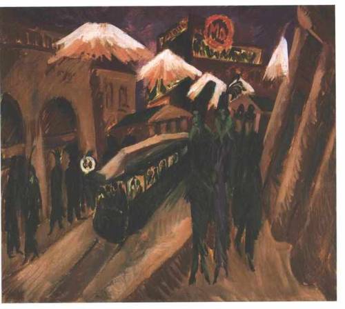 expressionism-art:Leipziger Strasse with eletric train, Ernst Ludwig Kirchner