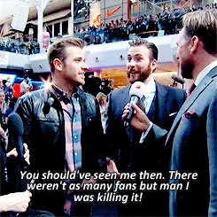 leaveatrail:Chris Evans embarrassed by his brother Scott at the London Premiere.Interviewer: How pro