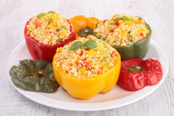 beautifulpicturesofhealthyfood:    recipethisblog submitted  Cauliflower Rice Stuffed Peppers Budget Recipe Healthy cauliflower rice stuffed peppers for budget conscious foodies. This savoury recipe is going to be a hit with anyone who loves veggies!