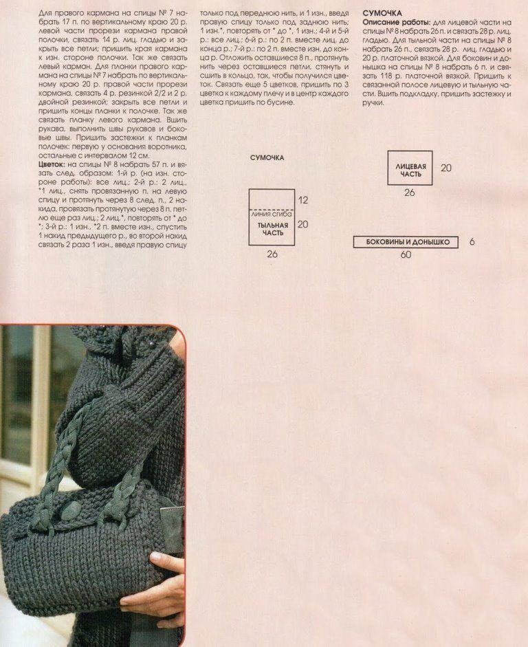 Схема вязания и описания вязаного пальто и сумочки