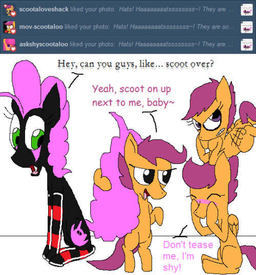scootaloveshack:  darkfiretaimatsu:  A flock of Scootaloos seriously showed up on my dashboard in this order~ The opportunity was too good to pass up~ Isn’t it neat how they all manage to have similar and yet distinct manes?  The Scootalovin has been