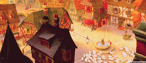 mickeyandcompany:  Prince Eric’s village (1989) and Belle’s little town (1991) 
