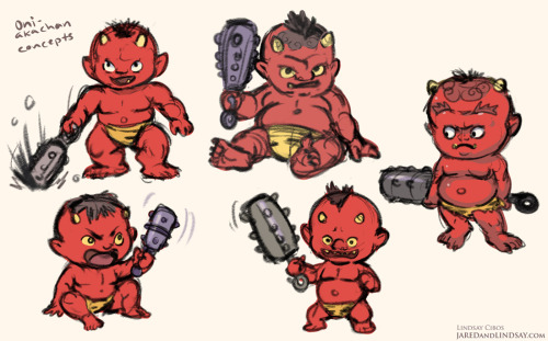 Baby Oni (blue and red versions) + concept sketches.From my Draw Baby Beasties book!