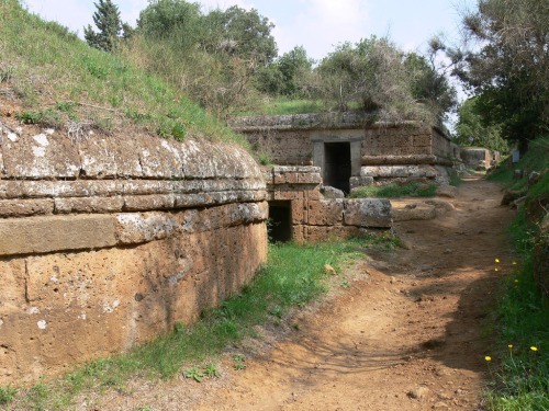 ancientart:The Etruscan Necropolis near Cerveteri, known as Banditaccia. Rome, Italy. An e