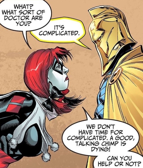 skyflameadrian: Remember when Doctor Fate got hilariously demoted?Harley Quinn actually went to medi