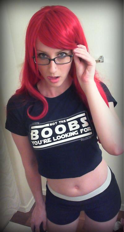 hotchicksinstarwarsshirts:  This is KatyBear. Follow her cosplay antics on Facebook here > https://www.facebook.com/katybear1031 Pre-order this tee at TeePublic here >  http://bit.ly/BoobTrick_TP 