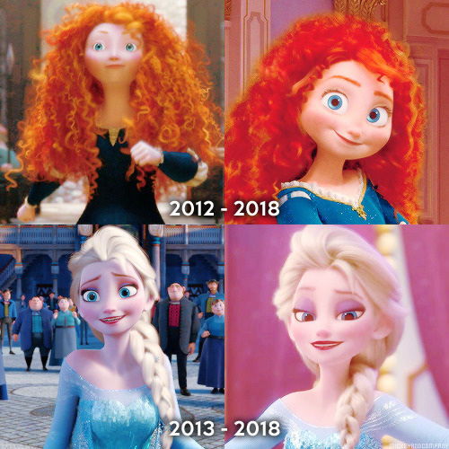 andersons-kilted-ass: mickeyandcompany:  Then and now. (friendly reminder that all disney princesses went through a redesign only so they could fit the animation style of Ralph Breaks the Internet)   THEY HAVE DIFFERENT FACIAL STRUCTURES. I LIKE IT 