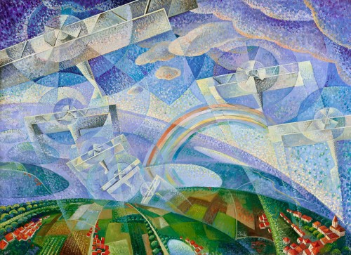 jareckiworld:Gerardo Dottori (1884-1977) — Aircrafts and Rainbow  [oil on canvas, 1928]