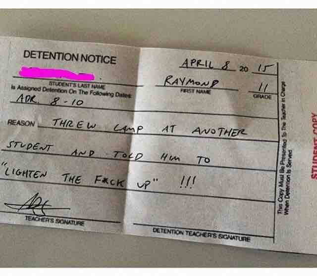 lolfactory:  Detention slip I saw on Instagram. LIGHTEN UP.☆ funny tumblr ☆ MOAR
